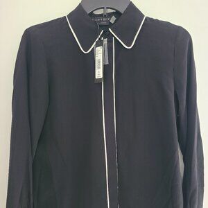 ALICE + OLIVIA Black Blouse White Trim Size XS